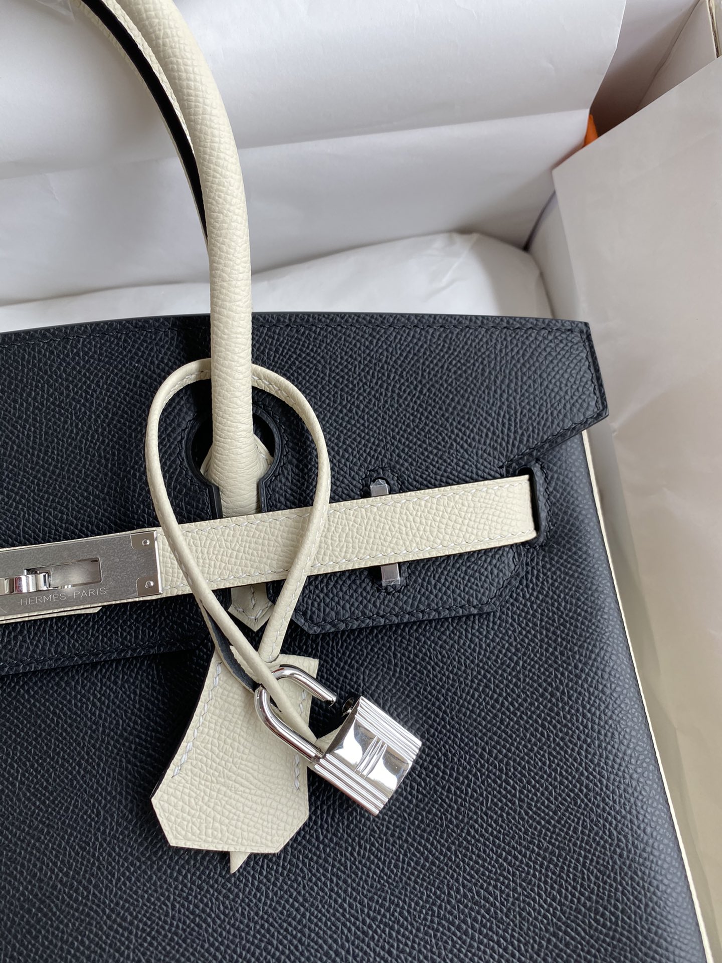 Hermes Birkin 30CM Epsom Leather Handbag Black White